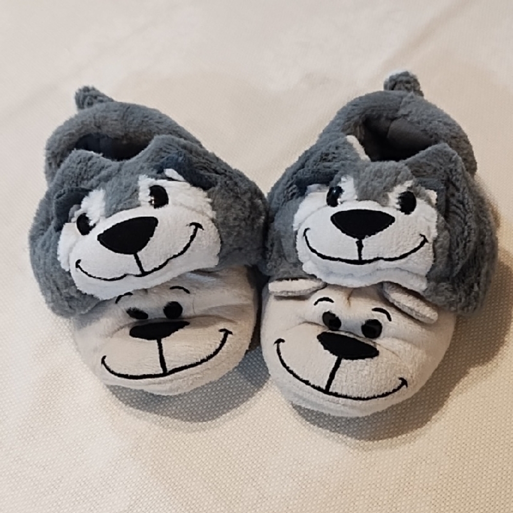 Gray Husky Kids Slippers